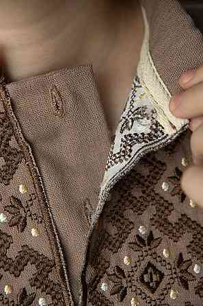 Вышиванка для мальчиков, льняная, кофейная, топ Киев