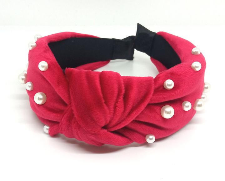 Обруч для волосся червоний велюр з намистинами Київ - фото 1