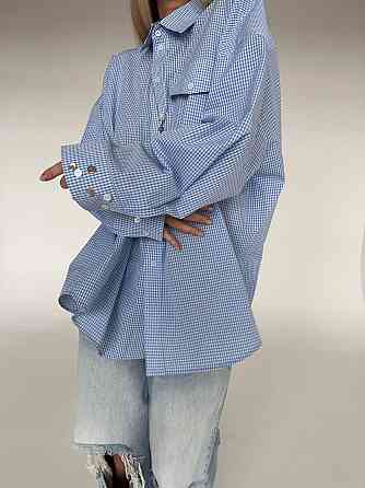 Женская стильная оверсайз рубашка с открытой спиной коттон Голубой Одесса