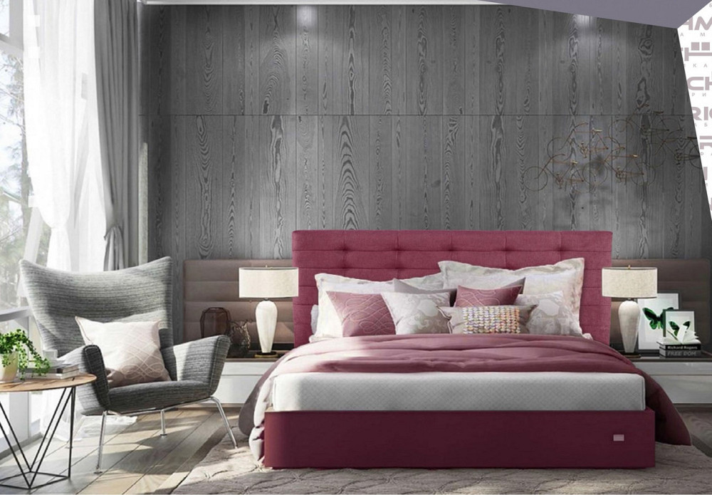 Кровать Двуспальная Erika Comfort 160 х 190 см С подъемным механизмом и нишей для белья Бордовый Киев - изображение 2