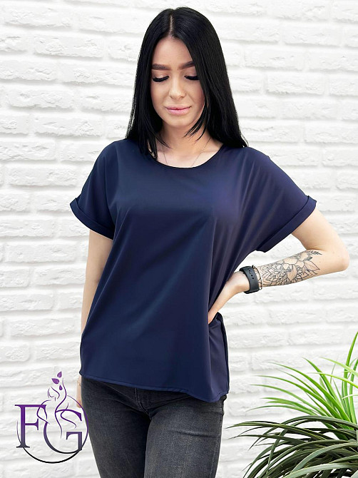 Літня блузка футболка вільного крою "Moment" оптом | Норма і батал 46-48, Темно-синій Київ - фото 3