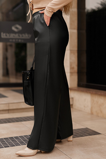 Жіночі широкі шкіряні штани демісезонні "Step" | Батал Чорний, 54-56 Київ - фото 2