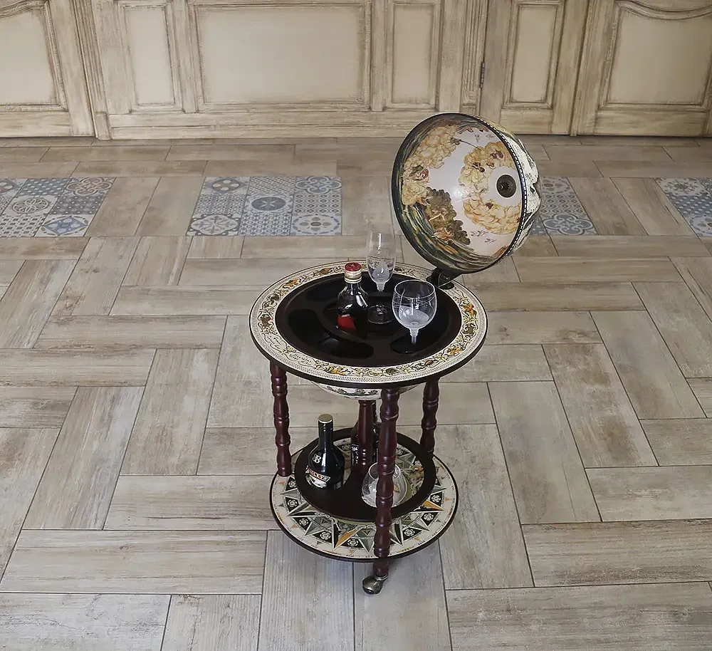 Глобус барів підлоговий Карта світу бежевий на коричневій основі 33 см Гранд Презент mastersem Київ - фото 1