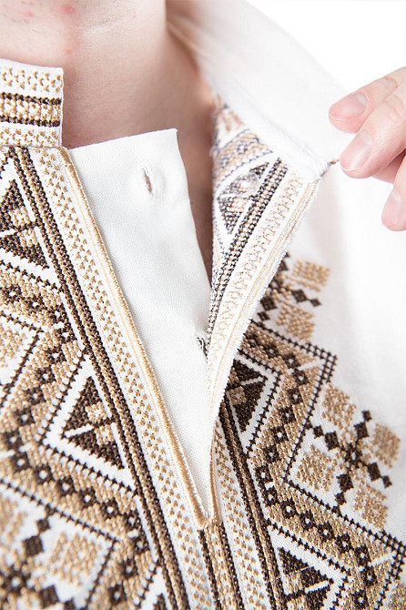 Вышиванка мужская,  льняная, молочная лен Юрма одяг, топ Киев - изображение 3