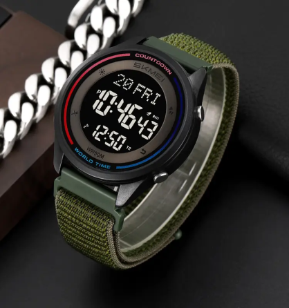 Годинник чоловічий наручний спортивний Skmei 2412 з нейлоновим ремінцем на липучці (Зелений) Київ