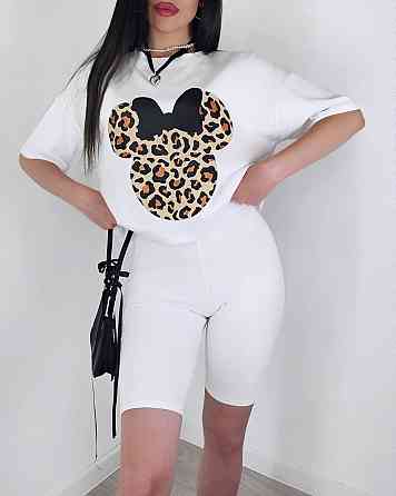 Женский летний костюм двойка: футболка с микки маусом и велосипедки турецкий кулир Белый, 46/48 Одесса