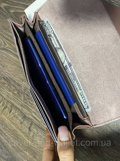 Пудровый женский кошелёк большого размера на магнитах ручной роботы Grande Pelle Festa 21010 Киев - изображение 4