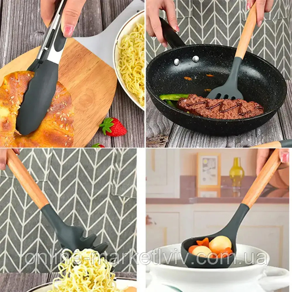 Набор кухонных принадлежностей, 19 предметов Kitchen Set, Черный / Силиконовый набор для кухни/Кухонный набор Киев - изображение 6