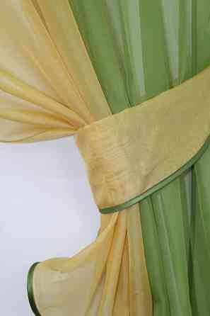 Кухонные шторы VR-Textil № 017к комбинированные с подвязками оливковый с янтарным 265х170 см (50-102) Киев