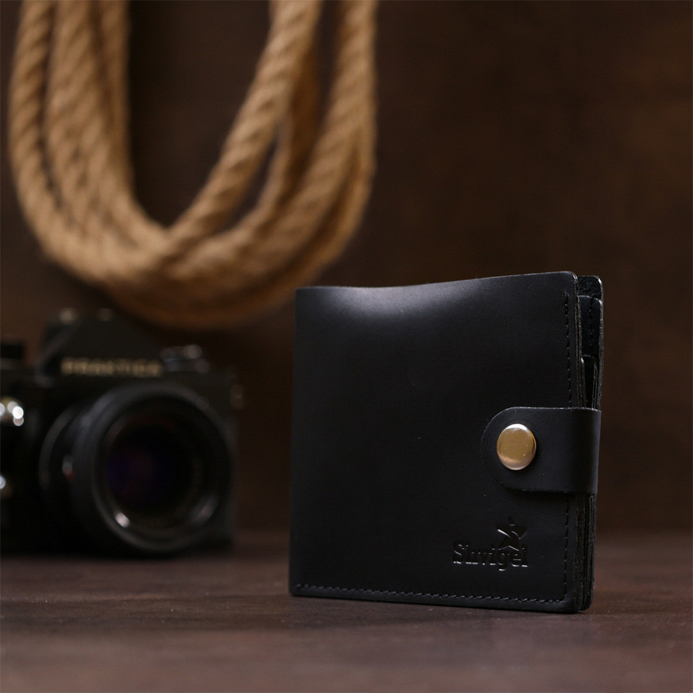 Кожаный мужской бумажник Черный (SHVIGEL) Киев - изображение 3