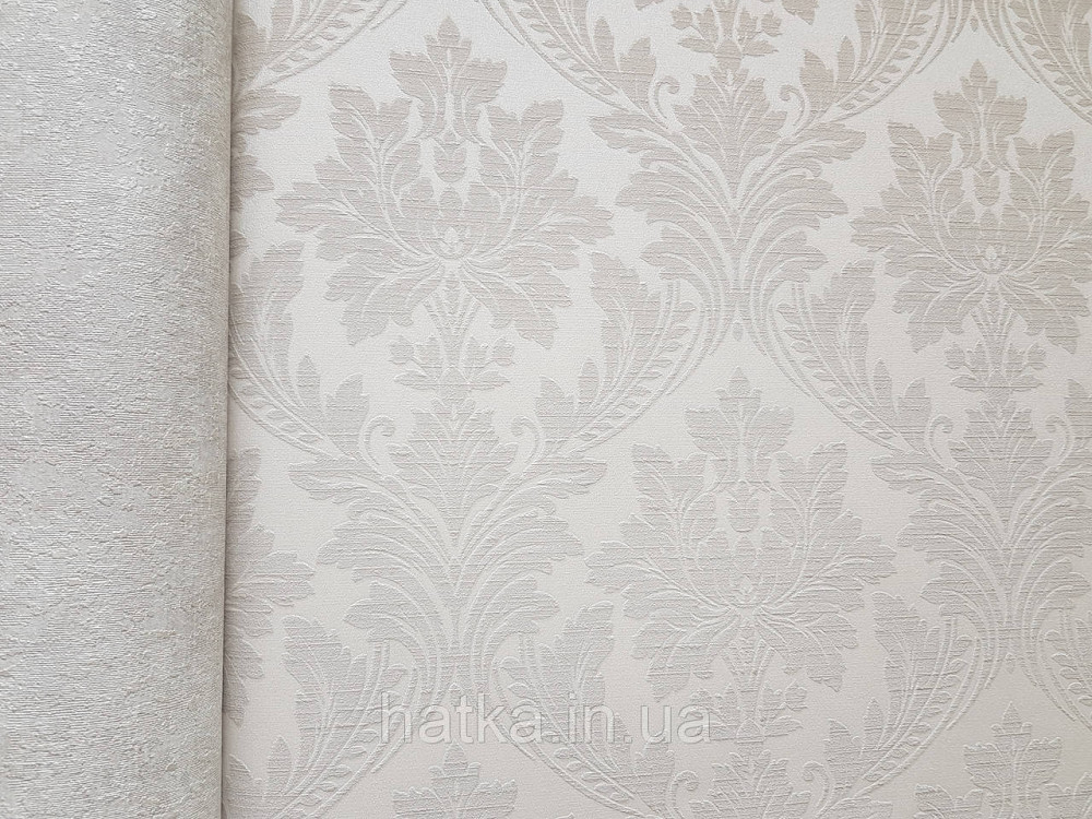Шпалери вінілові на флізеліні Grandeco Time метрові структурні вензелю завитки бежеві на світло-бежевому Київ - фото 2