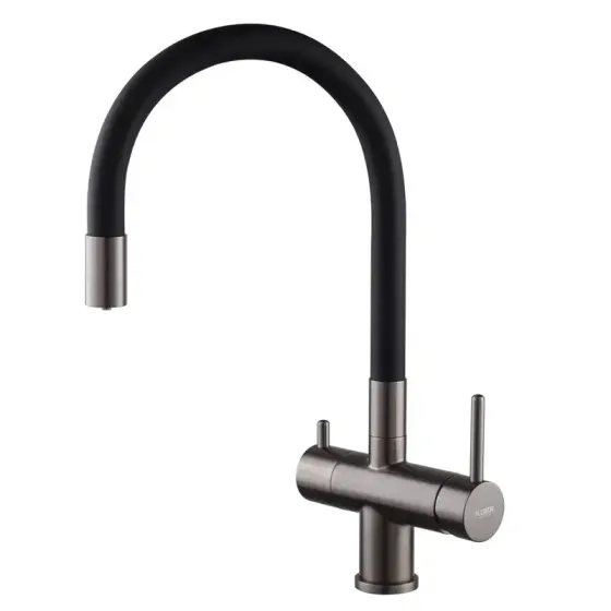 Смеситель для кухни Koer KB-72002-07 с выходом для питьевой воды латунь цвет графит с черным гибким изливом Черновцы