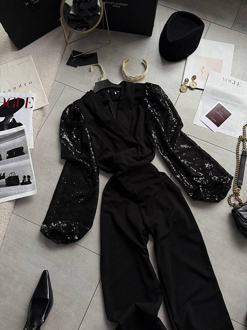 Стильний вечірній прямий комбінезон  креп дайвінг + паєтка 46/48 Одеса - фото 10