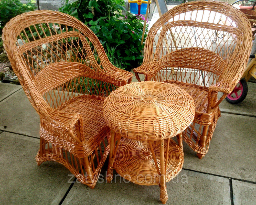 Плетений стіл та крісла з лози | комплект плетених меблів | крісла та стіл з лози Київ - фото 1