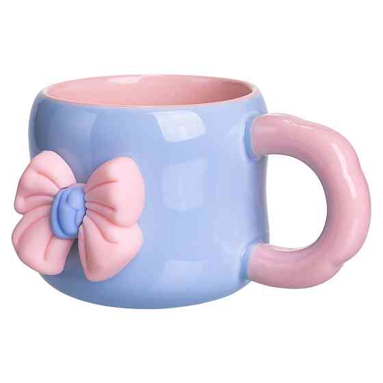 Кубок порцелянова з магнітом Бант 400 (мл) подарункова кружка прикольна чашка для дітей на подарунок Блакитний з рожевим FM-52D Коломия