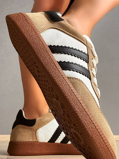 Кроссовки женские Hengji 375-3 samba кожаные на коричневой подошве белые с бежевым, 37, 23,5 см Киев - изображение 8