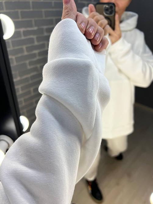 Костюм жіночий ENJOY 14109 довге худі з капюшоном брюки джоггери на резинці утеплений фліс білий, білий, S Київ - фото 16