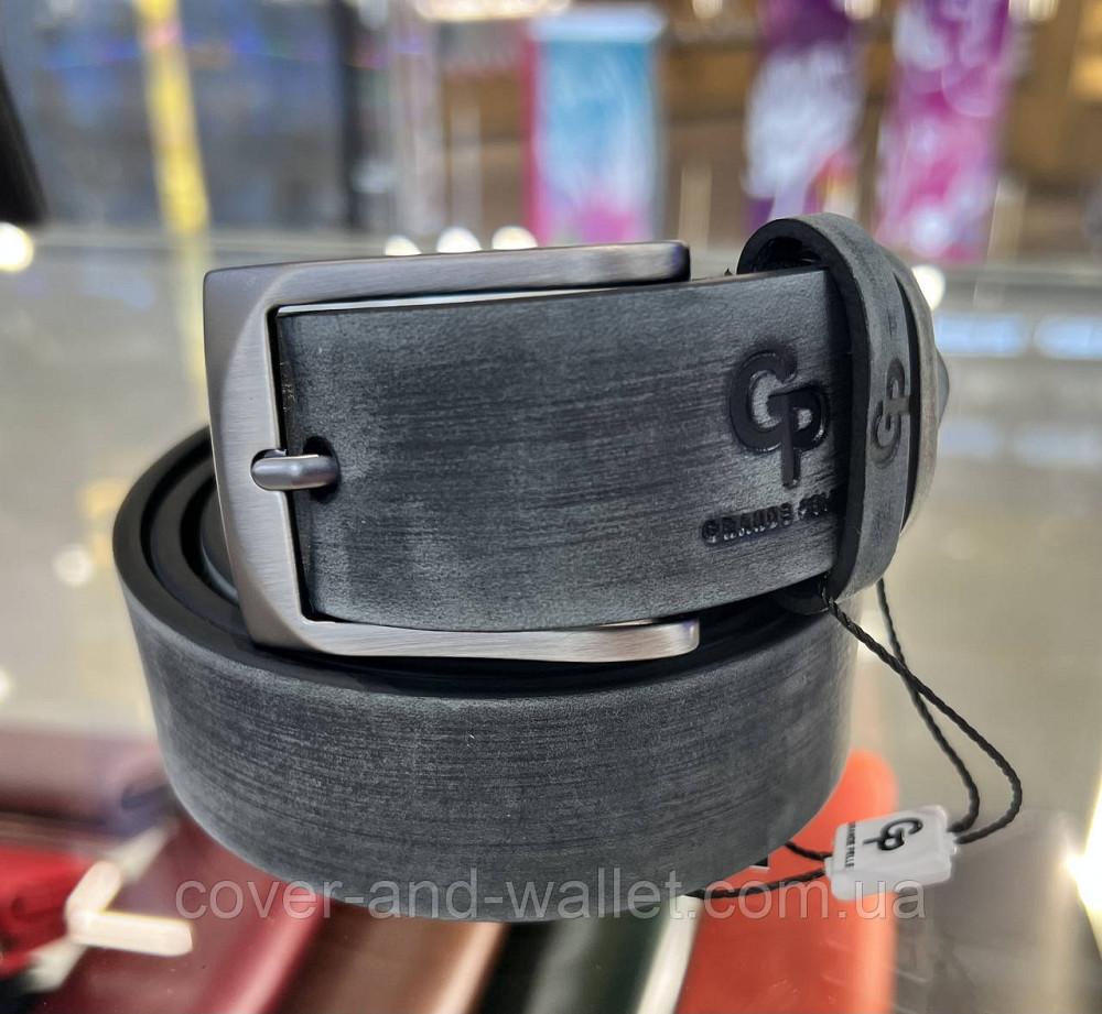 Серый мужской ремень из итальянской винтажной кожи 35мм Grande Pelle Labbro Киев - изображение 9