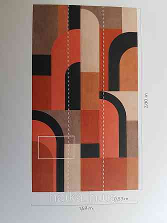 Обои виниловые Grandeco One roll one motif 1.59x2.8 панно геометрия полосы фигуры полукруги красные черные Киев