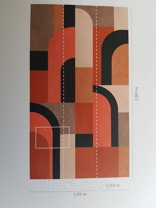 Обои виниловые Grandeco One roll one motif 1.59x2.8 панно геометрия полосы фигуры полукруги красные черные Киев - изображение 3