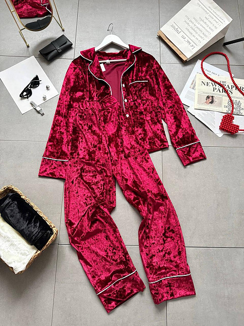 Жіноча домашня повсякденна велюрова піжама Бордовий, 46/48 Одеса - фото 1