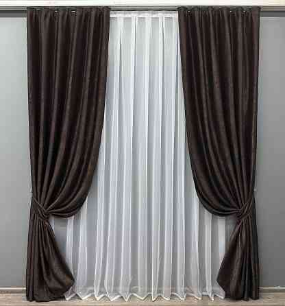 Комплект готових штор VR-Textil Льон Парма № 1087ш Венге 150х270 см 2 шт (30-895) Київ