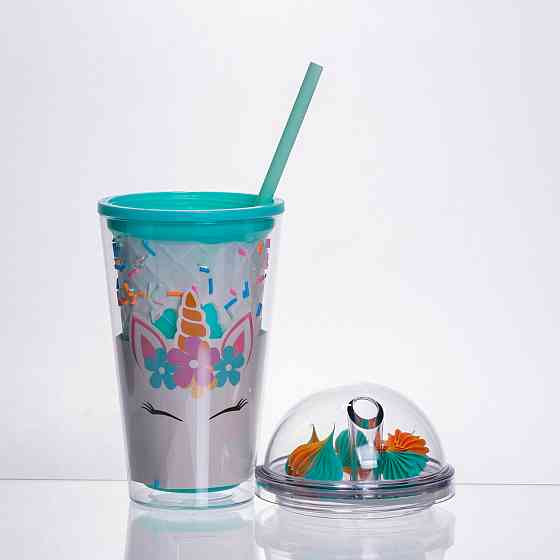 пластикова склянка з трубочкою та кришкою 400 (мл) багаторазова пластикова склянка Бірюзовий HP-18-1TU Коломия