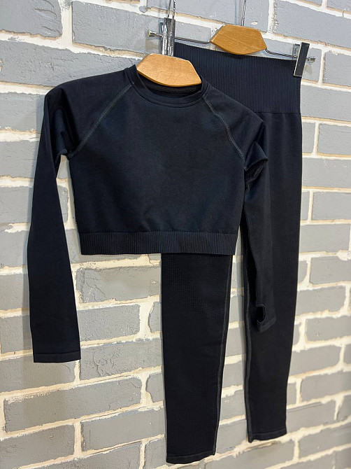 Костюм жіночий LADY HUREM 16194 еластік лосини з топом довгий рукав на палець чорний, чорний, M-L Одеса - фото 3