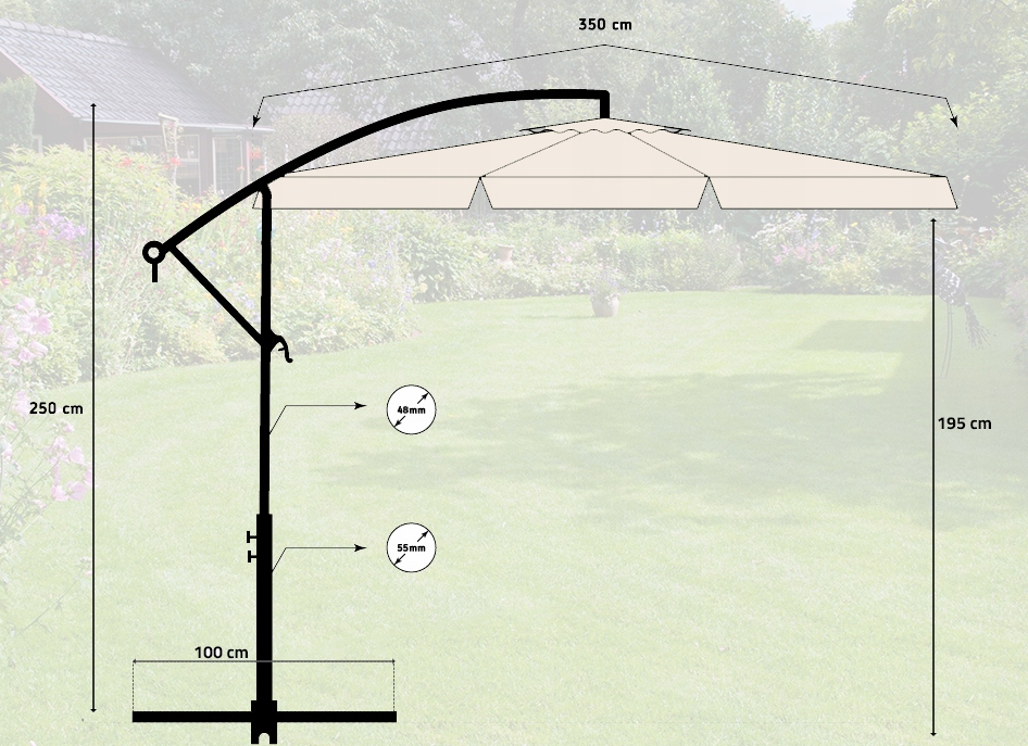 Парасолька садова 350x250см MalTec бежева з нахилом (Польща) Київ - фото 8