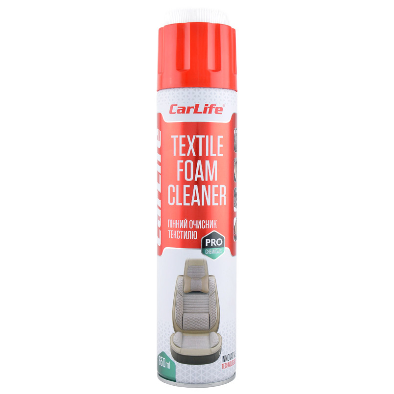 Очиститель тканевой обивки CarLife Textile Foam Cleaner пенный аэрозоль 650мл Львов - изображение 1
