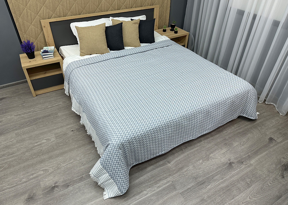Покривало Dakota Fringe ЄВРО 200х230 см колір блакитний з білим (85-192) Київ - фото 3