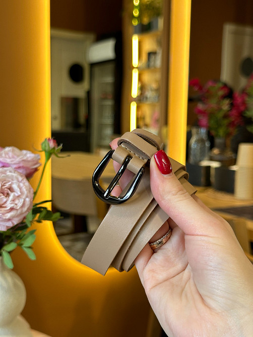 Кожаный женский ремень в бежевом цвете 3334 Каменское - изображение 8