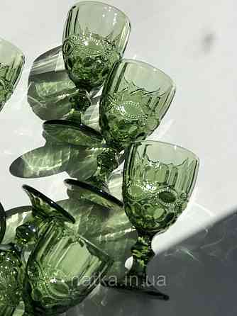 Набір для напоїв 7 предметів 6 шт. келихів + графин 1 л «Вінтаж» 300 мл зелений Київ