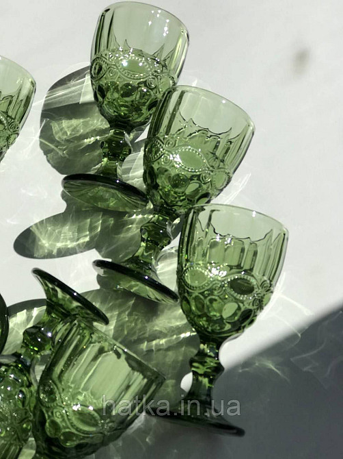 Набір для напоїв 7 предметів 6 шт. келихів + графин 1 л «Вінтаж» 300 мл зелений Київ - фото 4
