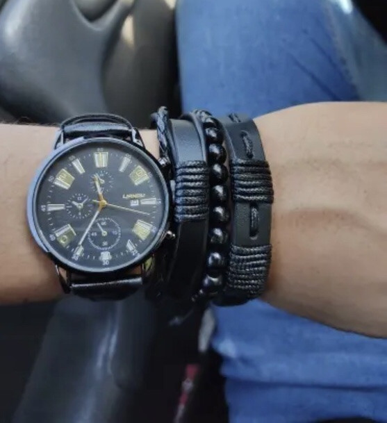 Подарочный набор для мужчин: наручные часы с 3 ориг. браслетами- диам 4см, длин 24см, шир рем 2см, без коробки Киев - изображение 3