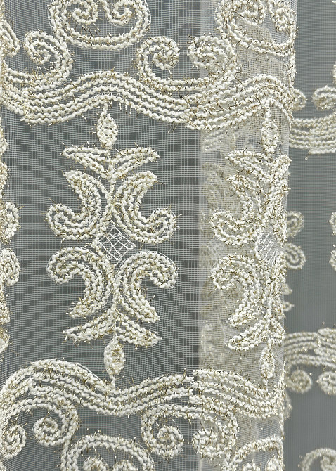 Тюль VR-Textil 1851т Фатин с вышивкой Корд и люрексом Молочный с золотистым 300х270 см (40-205) Киев - изображение 6