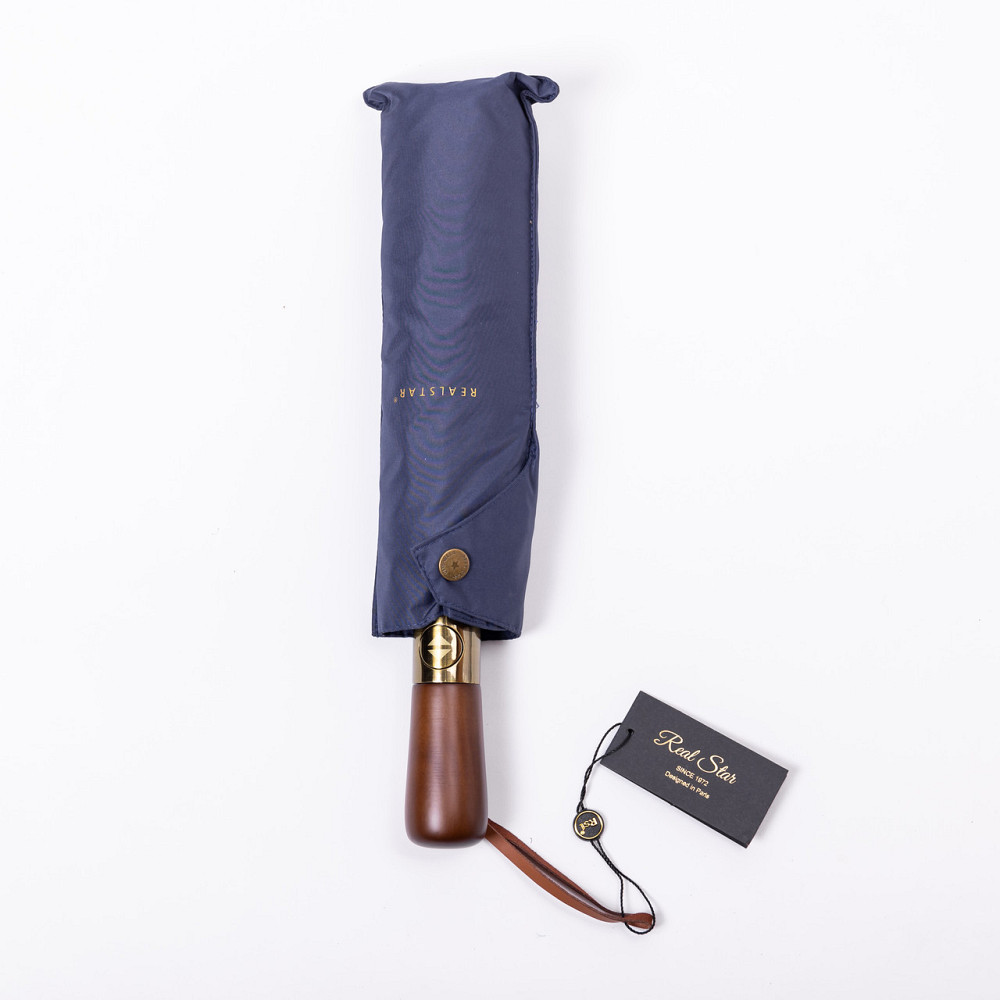 Yiwu Парасолька автоматична з дерев'яною ручкою класична з поліестеру діаметр 116 см Синя HP-23 Коломыя - изображение 4