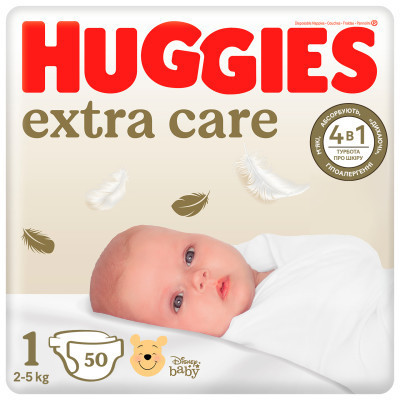 Підгузки Huggies Extra Care Розмір 1 (2-5 кг) 50 шт (5029053564883) Вінниця - фото 1