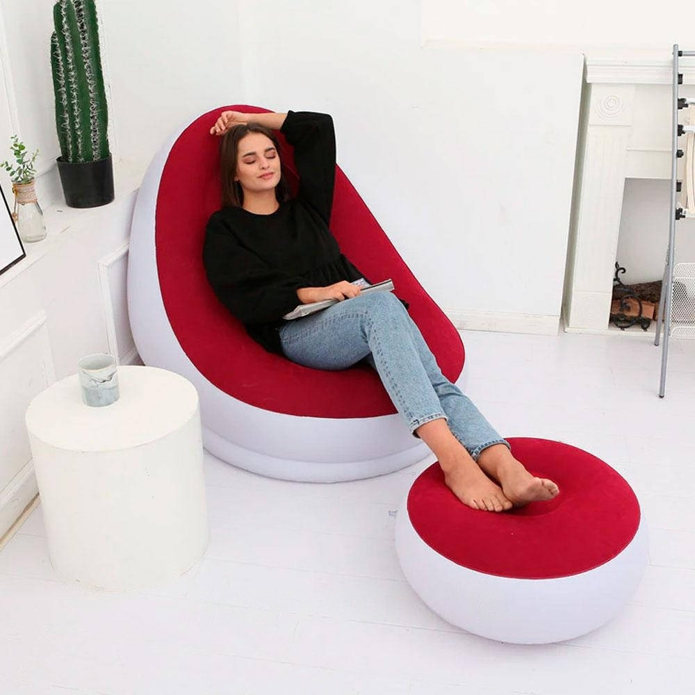 Надувний диван-крісло з пуфиком для ніг 99х130х76см Air Sofa,Червоний SBR Київ - фото 8