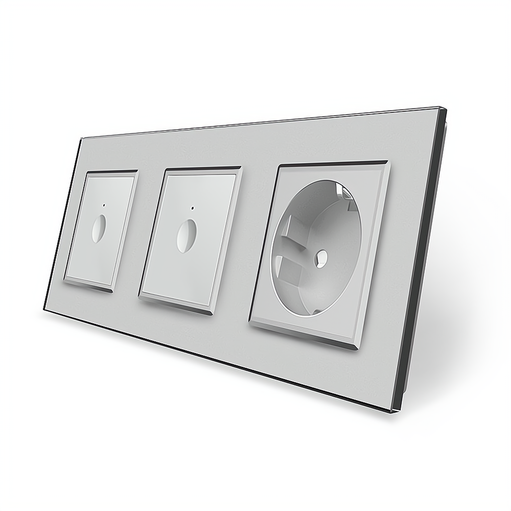 LIVOLO Сенсорний вимикач Sense 2 сенсора (1-1) 1 розетка Livolo сірий скло (VL-C7FC1/FC1/FCTC16 Коломия - фото 2