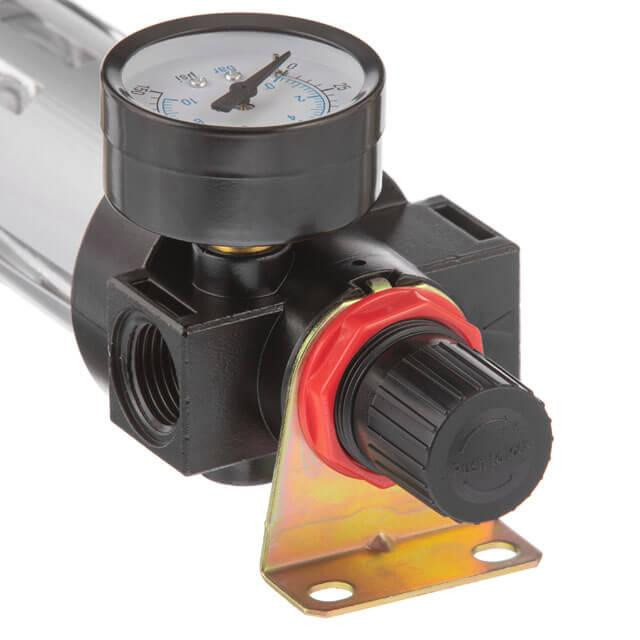 Фільтр для очищення повітря 1/2", 20 мкм, до 1200 л/хв, до 12 атм, металевий захист колби, регулятор тиску INTERTOOL PT-1410 Київ - фото 7