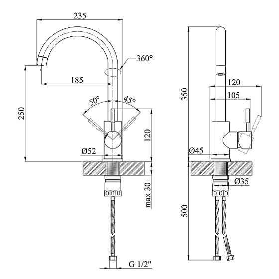 Змішувач для кухні Kroner KRP Edelstahl Klassisch - ESG035 сатин Київ