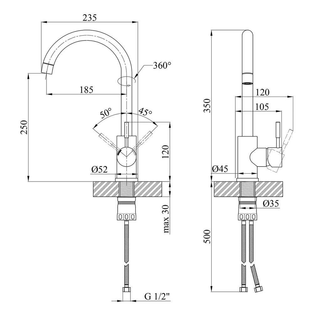 Змішувач для кухні Kroner KRP Edelstahl Klassisch - ESG035 сатин Київ - фото 2