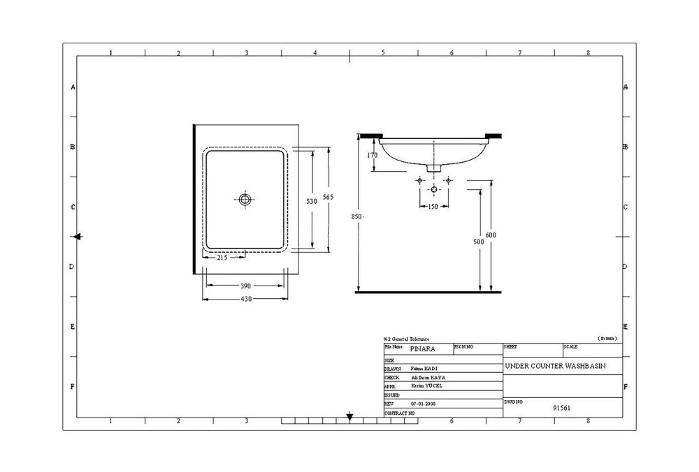 Врізна раковина під стільницю EGE Vitrifiye Pinara 565x170x430мм (91561) Білий Вінниця - фото 3