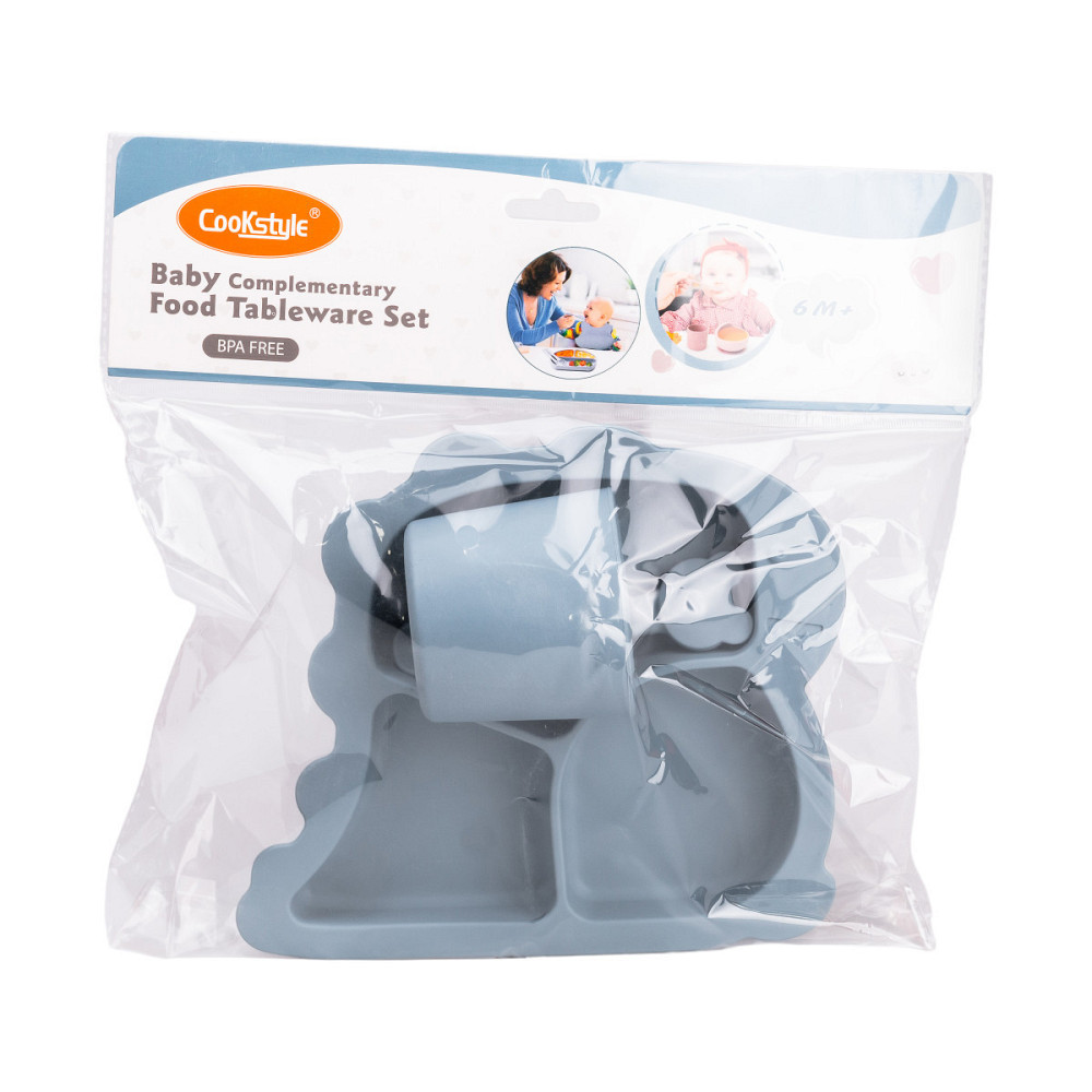 Дитячий набір силіконового посуду чашка/тарілка з трьома секціями/ложка Синій HP34545BL Київ - фото 7