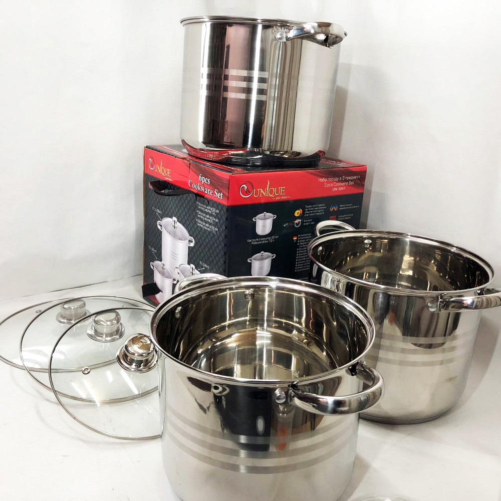 Комплект нержавеющих кастрюль Unique UN-5041, Кастрюля современный дизайн, Набор посуды с двух кастрюль CZ-57 Львов - изображение 2