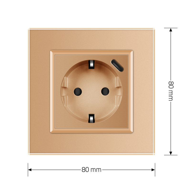 LIVOLO Електрична розетка з USB Type-C 18Вт для зарядки, з заземленням, LIVOLO, золота, скляна Коломия - фото 8