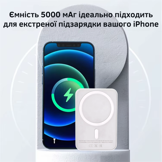Павербанк с беспроводной магнитной зарядкой 5000мАч, Powerbank беспроводной для iPhone MagSafe Black Каменец-Подольский
