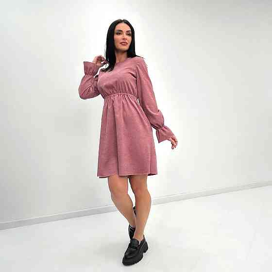 Вельветова сукня із завищеною талією "Wesley" оптом | Норма | Розпродаж моделі Фрезовий, 46-48 Київ