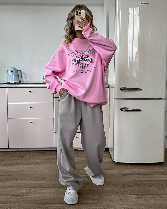 Жіночий теплий оверсайз світшот з накатом  трьохнитка на флісі Одеса - фото 3